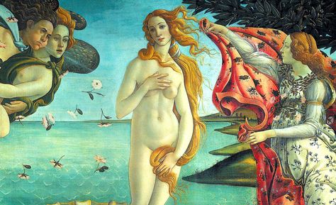 Close-up view of Venus in Botticelli's 'Birth of Venus.' Photo: Wikimedia. Famous Paintings Michelangelo, Art Nouveau Water, Birth Of Venus Botticelli, Famous Art Paintings, Klimt Paintings, Divine Goddess, Birth Of Venus, Uffizi Gallery, Sandro Botticelli