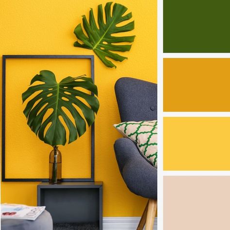 Happy Room Colors, Yellow Room Palette, Yellow Room Color Scheme, Yellow Room Color, Colours That Go With Yellow, Yellow Colour Palette, Room Color Palette, Bright Room Colors, Yellow Color Palette