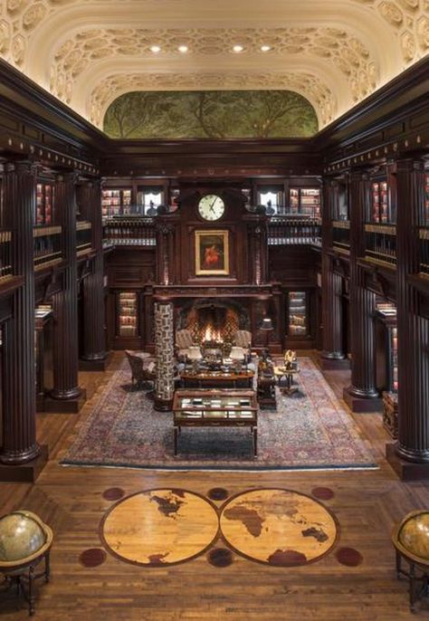 Harlan Crow enjoys sharing the library wing, built in 2005. In addition to floor-to-ceiling stacks of books, it holds documents bearing the signatures of famous explorers such as Christopher Columbus and American historical figures, including the signers of the Constitution.(Photos by Dan Piassick - Special Contributor ) Dream Library, Beautiful Library, Home Library Design, Home Libraries, Library Design, Home Library, The Library, Victorian Homes, 인테리어 디자인