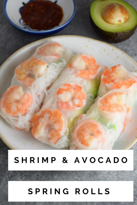 Spring Roll Shrimp, Spring Rolls Shrimp, Avocado Spring Rolls, Spring Rolls Recipe Shrimp, Fresh Spring Rolls Recipe, Dessert Rolls, Avocado Rolls, Fancy Meals, Shrimp And Avocado