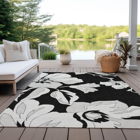 Black And White Outdoor Rug, Florida Lanai, Black White Rug, Transitional Rug, Nursery Furniture Sets, Black And White Decor, Floral Elements, Transitional Rugs, Outdoor Area Rug