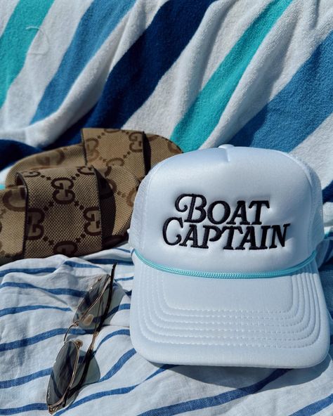 tag your boat captain 👨‍✈️ 💙 #kenzkustomz #boatcaptain #taptoshop Lake Bachelorette Party, Lake Bachelorette, White Trucker Hat, Navy Embroidery, Lake Girl, Lake Days, Neoprene Bag, Boat Captain, Cool Boats