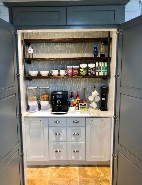 coffee bar Coffee Bar In Pantry Closet, Closet Coffee Bar, Barn Houses, Pantry Wall, Coffee Bars In Kitchen, Pantry Closet, Pantry Ideas, Closet Kitchen, Kitchen Makeover