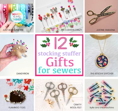 12 Stocking Stuffer Ideas for Sewers from 12 Awesome Etsy Shops Gifts For Sewers Diy, Best Gifts For Sewers, Christmas Tree Banner, Sewing Logo, Christmas Decorations Diy Crafts, Stocking Stuffer Ideas, Sewing Labels, Sewing Crafts Tutorials, Vintage Sewing Machine