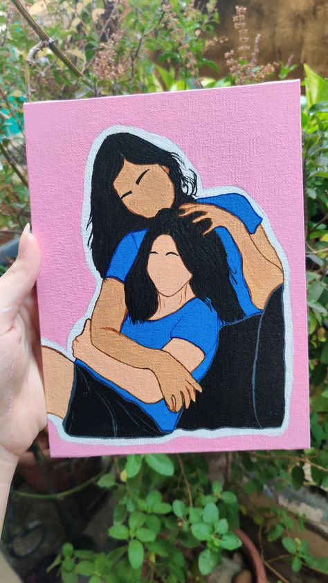 Drawing Ideas Sisters, 2 Friends Painting, Sister Art Aesthetic, Sisters Canvas Painting Ideas, Simple Paintings With Quotes, Drawing Ideas Easy Friendship, 2 Sisters Drawing Cute, Canvas Painting Ideas For Sister, Drawing For Sister Birthday