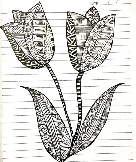 Spring Zentangle, Zentangle Plants, Summer School Art, Tangled Pictures, Flower Bouquet Drawing, Easy Zentangle, Zentangle Flowers, Doodle Art Flowers, Zen Doodle Art