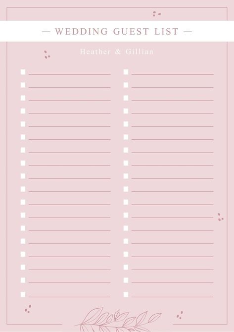 Anime Checklist, Guest List Template, Wedding Guest List Template, Wedding Planner Book, Anime List, Packing Checklist, Wedding Guest List, Checklist Template, Orlando Wedding