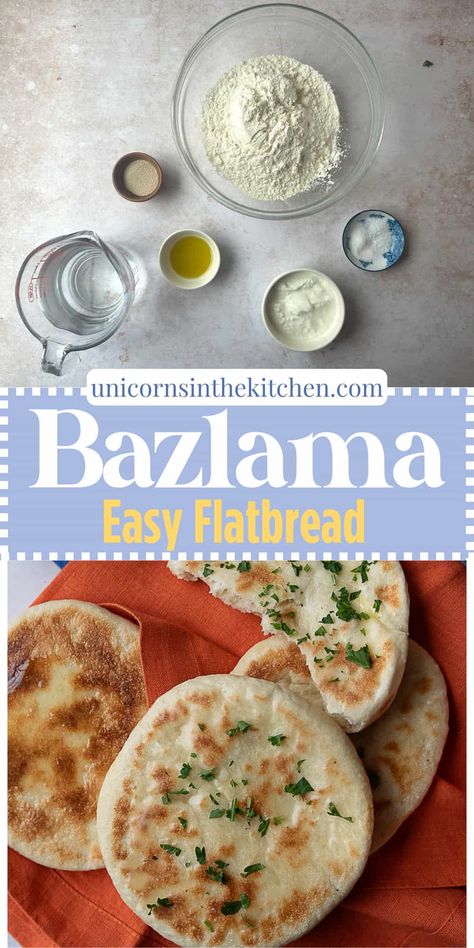 Bazlama Easy Turkish Flatbread Turkish Flatbread Recipe, Soft Flatbread Recipe, Yogurt Flatbread, Turkish Flatbread, Italian Bread Recipes, Easy Flatbread, Dutch Oven Bread, Flatbread Recipe, Bread Soft