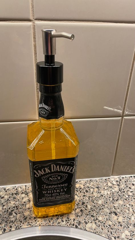 Jack Daniels Soap Dispenser, Liquor Bottle Crafts, Jack Daniels Distillery, Jack Daniel, Liquor Bottle, Liquor Bottles, Jack Daniels, Black Cap, Bottle Crafts