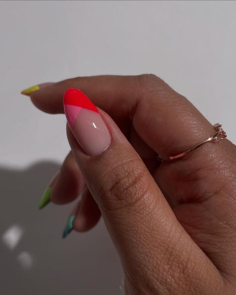 Posting stills for this rainbow lazy french nails I did yesterday. Created using all @cirquecolors neons 🫶🏻✨ #rainbownails #pridenails #rainbownailart #summernails #nailinspo bright nails, almond nails, nail art tutorial, colorful nails Bright Nails Almond, Almond Nails Nail Art, Rainbow Nail Art, Colorful Nails, Bright Nails, Nails Almond, Rainbow Nails, Nail Art Tutorial, Art Tutorial