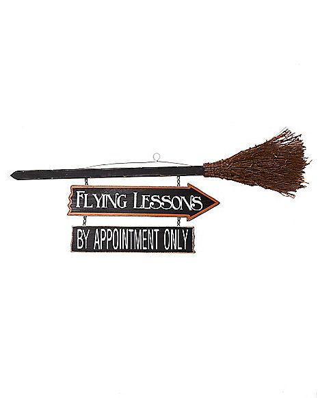 Flying Lessons Sign - Decorations - Spirithalloween.com Halloween Garden Decorations, Halloween Crafts To Sell, Flying Lessons, Haunted Dollhouse, Halloween Front Porch, Halloween Village, Witch Broom, Halloween Animals, Halloween Signs