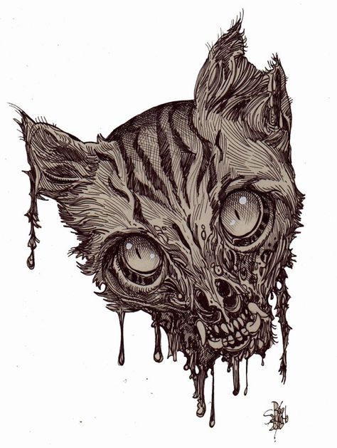 Zombie Cat Tattoo, Zombie Cat Drawing, Zombie Animals, Skeleton Artwork, Zombie Cat, Gold Art Painting, Creepy Cat, Zombie Art, Tat Ideas