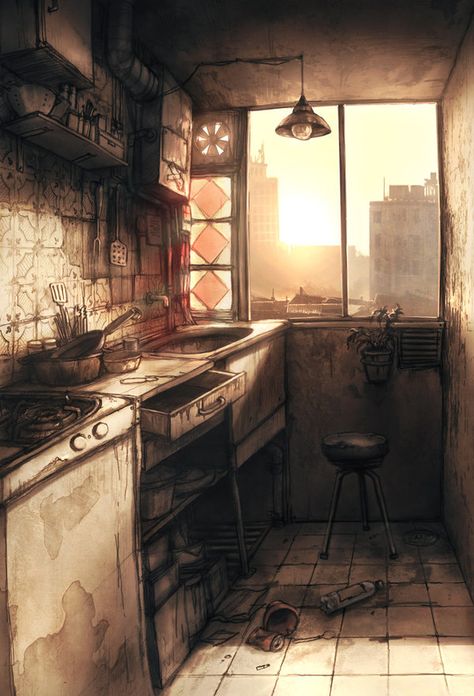 Kitchen Apocalypse Aesthetic, Post Apocalyptic Art, Apocalypse Art, Facebook Link, Post Apocalypse, Arte Inspo, Environment Concept Art, Story Inspiration, Post Apocalyptic