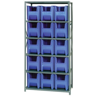 Quantum Storage Giant Stack Container Shelf Storage Systems with Bins Dimensions: 12 1/2" H x 10 7/8" W x 17 1/2" D (qty. 15), Color: Gray Bin Rack, Stacking Bins, Shelf Bins, Wall Storage Unit, Storage Center, Wire Shelving Units, Bin Storage, Steel Shelving, Plastic Shelves