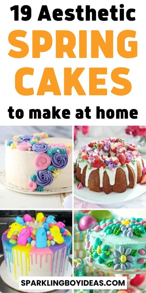 Looking for some delicious and beautiful spring cakes or Easter cakes to impress your guests? Try our Easter egg cakes and spring flower cakes. Lemon cakes and strawberry cakes are always a hit, while Easter bunny cakes are perfect for kids. And our pastel colored cakes are perfect for a springtime celebration. For a more vibrant look, try rainbow cakes, or get creative with a bird's nest cake and chocolate nests filled with mini egg cakes. Try these spring cake ideas for an easter party. Spring Cake Recipes, Spring Cake Ideas, Floral Cake Designs, Easter Egg Cakes, Cakes For Easter, Spring Cakes Recipes, Mini Eggs Cake, Easter Cupcakes Easy, Easter Cake Decorating