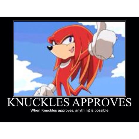 "If Knuckles approves,anything is possible" Knuckles Approves, Knuckles The Echidna, Lego Memes, Sonic & Knuckles, Sketch Poses, Demotivational Posters, Sonic Funny, Sonic Boom, Sonic Fan Art