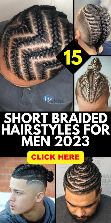 Immerse yourself in the revolution of men's grooming with men braids hairstyles short 2023. Your passport to a world of distinctive styles that turn heads. With full head designs that redefine what's possible with short hair, showcasing exquisite cornrows and modern fades. Ideal for the modern man, our hairstyles are simple to maintain, easy to style, and versatile to suit your everyday lifestyle. Men Top Braid Styles, Men Latest Hairstyles, Braided Hairstyles For Men With Fade, Boys Cornrows With Fade, Braid Ideas For Men With Short Hair, Hair Braiding Styles For Men, Short Braid Styles For Men, Black Braided Hairstyles Men, Men Cornrows Design Full Head