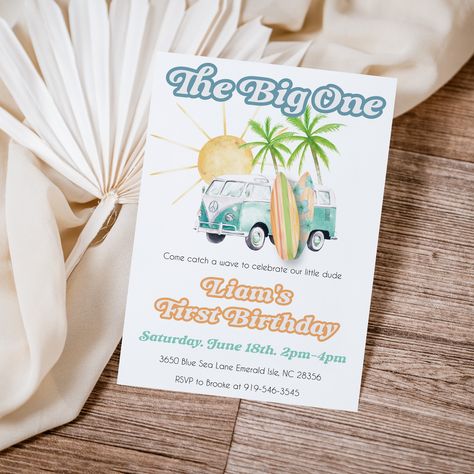 Beach Invite, Summer Birthday Themes, Birthday Evite, First Birthday Themes, Boy Birthday Invitations, Beach Birthday, The Big One, Photo Banner, Summer Birthday