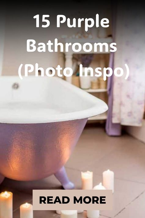 15 Purple Bathrooms (Photo Inspo) Lavender Bathroom Ideas, Plum Bathroom Ideas, Purple Bathroom Ideas, Bathroom Without Windows, Plum Bathroom, Lilac Bathroom, Dark Purple Walls, Purple Bathroom Accessories, Coral Bathroom