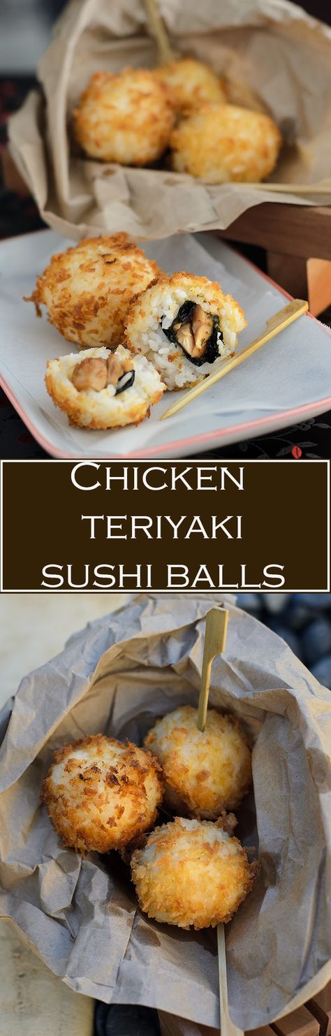 Sushi Balls Recipe, Chicken Teriyaki Sushi, Sushi Ball, Teriyaki Sushi, Sushi Balls, Cooked Sushi, Chicken Sushi, Fried Sushi, Lipsense Party