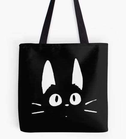 Jiji, Kiki's Delivery Service Tote Bag Black Tote Bag Design Ideas, Black Tote Bag Design, Ghibli Tote Bag, Cricut Tote Bag, Totoro Tote Bag, Winter Animation, Aesthetic Tote Bag Design, Jiji Kiki's Delivery Service, Tote Bag Diy Pattern