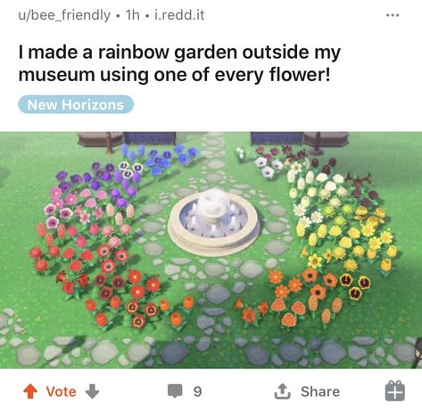 Acnh Hybrid Flowers, Acnh Rainbow Flower Garden Layout, Rainbow Flower Garden Animal Crossing, Animal Crossing Rainbow Garden, Acnh Flower Garden Layout Ideas, Acnh Rainbow Flower Garden, Animal Crossing Flower Guide, Acnh Garden Layout, Acnh Flower Garden