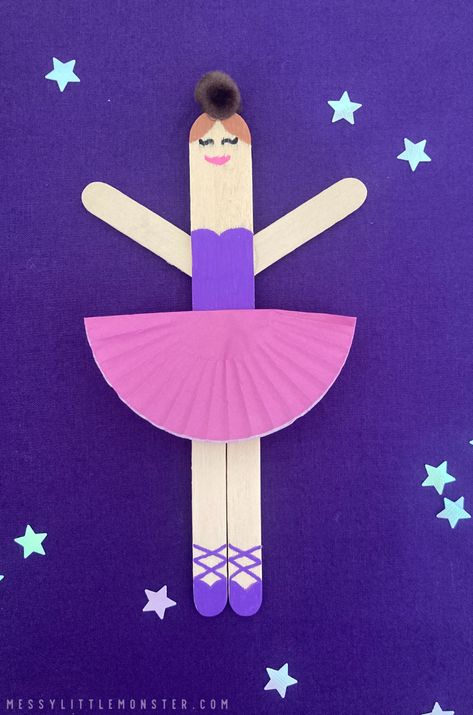 Popsicle Stick Person, Ballerina Popsicle Stick Craft, Ballerina Crafts Preschool, Ballerina Crafts For Kids, Dance Craft Ideas, Craft Sticks Ideas For Kids, Dancer Craft, Ice Cream Stick Crafts, Ballerina Craft