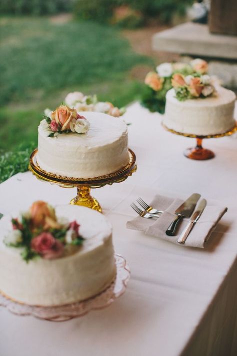 small wedding cakes table | vintage pressed glass cake stands Individual Wedding Cakes, Wedding Cupcakes Rustic, Reception Buffet, Cupcake Stand Wedding, Buffet Ideas, Small Wedding Cakes, White Cakes, Wedding Cake Table, Glass Cake Stand