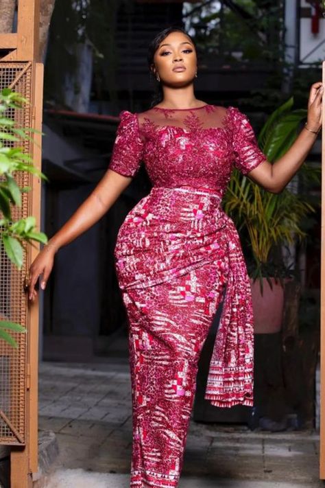 Ankara lace Styles Ankara Dress With Lace, Chitenge Patterns, Ankara And Lace Styles, Lace Dress Classy, Nigerian Lace Styles Dress, Sunday Outfit, Nigerian Lace Styles, African Print Dress Ankara, African Styles