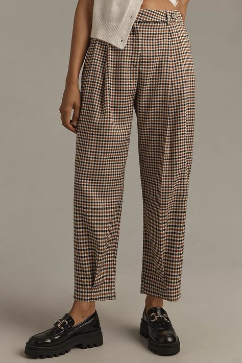 Self Contrast Aster Checked Tapered Pant | Anthropologie Tapered Pants Women, Tapered Pant, Exclusive Dress, Winter Color, Tapered Pants, Outfit Inspo Fall, Knit Outfit, 50 Fashion, Affordable Clothes