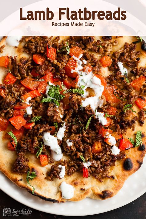 lamb flat bread on plate Lamb Flatbread, Minced Lamb, Flat Breads, Turkish Style, Spice Shop, Midweek Meals, Lamb Recipes, Middle Eastern Recipes, Turkish Recipes