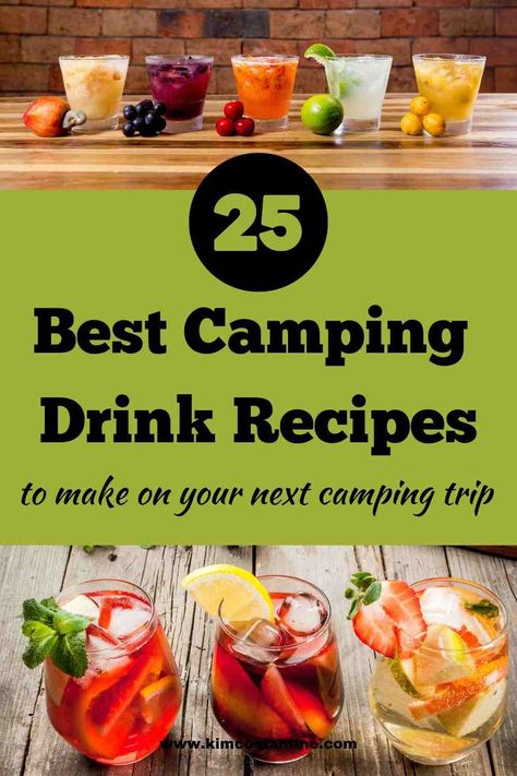 On your next camping adventure, check out this list of campfire cocktails! The list includes all easy to make cocktails perfect for camp cocktails and RV cocktails. With minimal ingedients and minimal mess, these camping cocktails serve in minutes! So you can enjoy your time outdoors Easy Camping Alcoholic Drinks, Cabin Drinks Cocktails, Camper Crawl Drinks, Camping Shots Alcohol, Camp Drinks Alcohol, Easy Camping Cocktails, Camping Mixed Drinks, Camping Cocktails Make Ahead, Camping Beverages