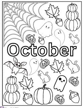 October Coloring Page October Art Projects For Kids Preschool, October Worksheets, Doodles Borders, Mini Coloring Pages, Cute Halloween Pictures, October Bujo, Preschool Pumpkin, Class Worksheets, October Pictures