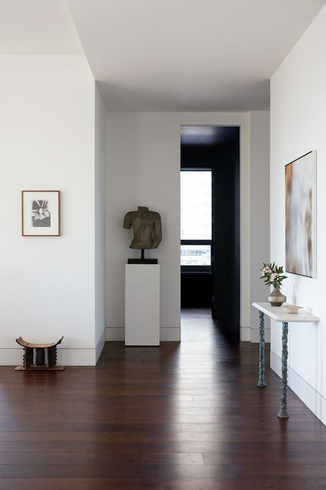 Monochrome Dining Room, Houston Apartment, High Rise Apartments, Dark Floors, Brown Floors, Dark Wood Floors, Tiffany Style, Decoration Inspiration, Display Design