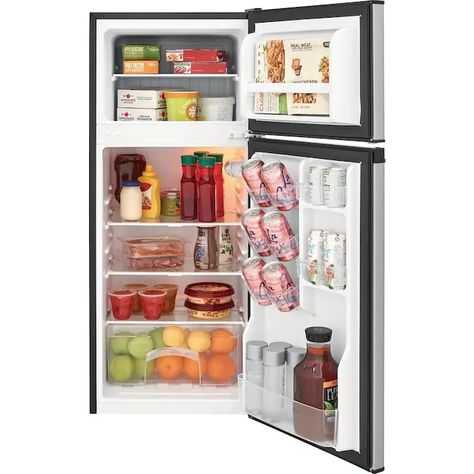 Frigidaire 4.5-cu ft Freestanding Mini Fridge Freezer Compartment (Silver Mist) in the Mini Fridges department at Lowes.com Glass Lighting Design, Door Texture, Mini Fridge With Freezer, Can Dispenser, Door Rack, Small Fridges, Silver Mist, Stainless Steel Cabinets, Mini Fridges