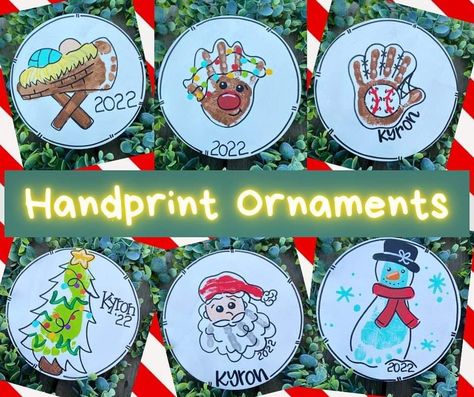 Handprint Christmas Plate, Handprint Pottery, Hand Print Ornament, School Ornaments, Newborn Crafts, Christmas Handprint Crafts, Holiday Party Kids, Circuit Crafts, Handprint Ornaments