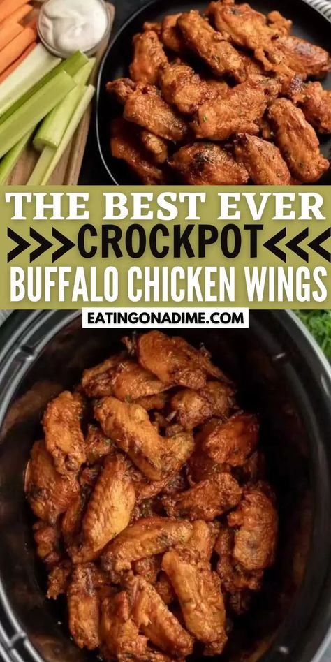 Crock pot buffalo chicken wings - easy slow cooker chicken wings 3 Ingredient Slow Cooker Chicken Wings, Healthy Crockpot Chicken Wings, Easy Buffalo Chicken Wings, Crockpot Buffalo Chicken Wings, Crockpot Hot Wings Buffalo, Slow Cooker Hot Wings, Crispy Crockpot Chicken Wings, Crock Pot Hot Wings, Crock Pot Buffalo Wings