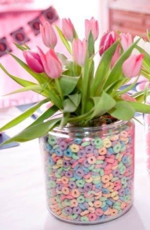 Sweets Theme Centerpieces, Candy Theme Table Decorations, Diy Rainbow Centerpieces, Pastel Rainbow Birthday Centerpieces, Sprinkles Centerpiece Ideas, Candy Party Centerpieces, Breakfast Centerpiece Ideas, Two Sweet Party 2nd Birthday Centerpieces, Pastel Rainbow Centerpieces