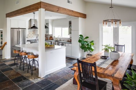 Encinitas Kitchen Remodel - Transitional - Kitchen - San Diego - by M Prevost Design | Houzz Kitchen With Beam, Corner Kitchen, Home Building Tips, Kitchen Remodel Before And After, Kitchen And Dining Room, Kitchen Cabinet Remodel, Kitchen Design Plans, Gorgeous Kitchens, Open Concept Kitchen