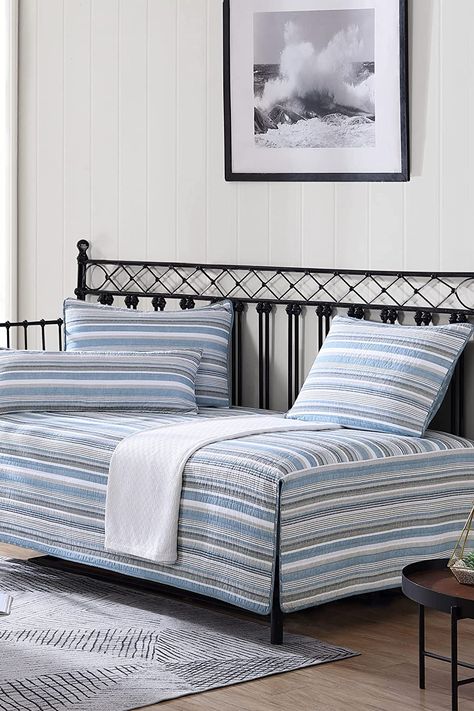 Nautica - Daybed Cover Set, Cotton Reversible Bedding Set with Matching Shams & Pillow Cover, Home Decor for All Seasons (Jettison Grey, Daybed) Daybed Bedroom, Grey Daybed, Daybed Room, Daybed Sets, Daybed Cover Sets, Reversible Bedding, Daybed Covers, Day Bed, Blue And Grey