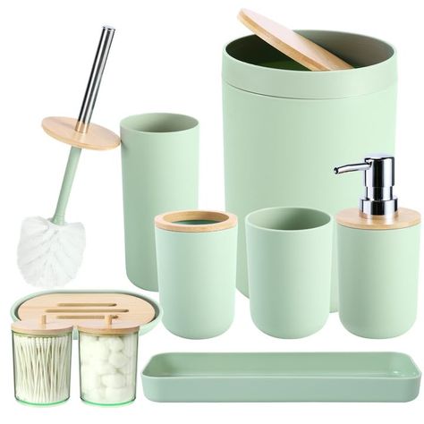 Pastel Green Bathroom, White Bathroom Accessories Set, Bamboo Bathroom Accessories, Pink Bathroom Accessories, Green Bathroom Accessories, White Bathroom Accessories, Bathroom Gifts, Bathroom Necessities, Bathroom Accessories Set