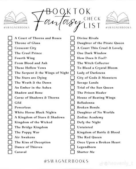 Fantasy Book Template, Booktok Reading Challenge, Booktok Recommendations List, Booktok Reading List, Fantasy Book Challenge, Fantasy Reading Challenge, Booktok Book List, Fantasy Book Checklist, Book Reading List Template