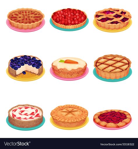 Drinks Cartoon, Pie Illustration, Whipped Cream Pie, Pie Drawing, Almond Pie, Baked Dish, Types Of Pie, Baking Logo Design, Homemade Pies