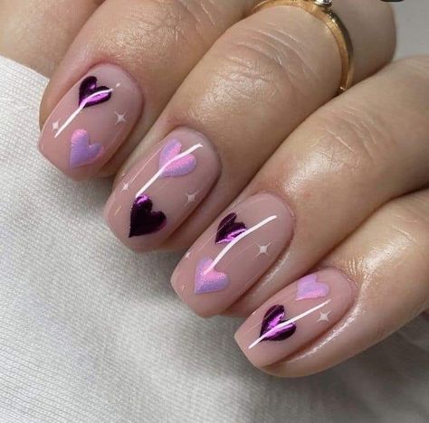 Vday Nails, Valentine Nail Art, February Nails, Nail Designs Valentines, Pink Nail, Heart Nails, Classy Nails, Pretty Acrylic Nails, Chic Nails