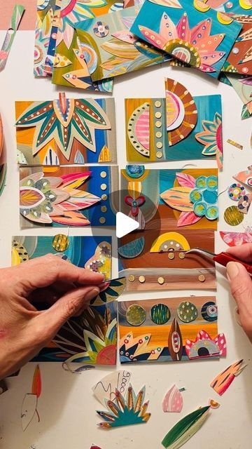 Carrie Smith, Collage Maker on Instagram: "The final 8 mini collage pieces are finished! 😅 I always get a kick out of watching a 28 second clip like this…such a **minute** fraction of what was hours of work! If only I could create collages this fast! 😂  These cards will either stand alone or join 16 others in one larger, collective piece…I’m so bad at decisions!  The process of creating these collage cards I consider a gift to myself as they challenge my brain, creativity, and fulfill me like nothing else. I guess that’s a beauty of having an art practice! 🥰  Stay tuned for the final pieces…once my decision is complete (which may take some time! 😂).  #collagework #collageartist #cutpaperart #cutpaperartist #mixedmediacollage #artforsaleoninstagram" Willa Wanders, Mini Collage, Paper Cut Artists, Colorful Collage, Collage Cards, Collage Pieces, Artistic Ideas, Collage Inspiration, Collage Artists