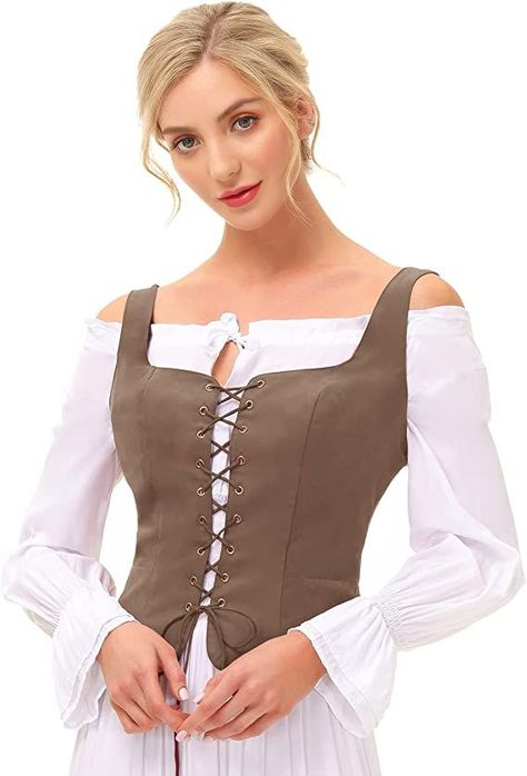 Ready to turn heads?? Peasant Bodice, Maids Costume, Corset Vest, Faux Suede Fabric, Vest Coat, Cosplay Dress, Strap Tops, Printed Tank Tops, Boho Chic Fashion