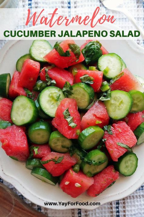 Watermelon Cucumber Jalapeño Salad - Yay! For Food Fruit Salad Watermelon, Jalapeno Salad, Salad Watermelon, Fresh Salad, Watermelon Salad, Easy Salad Recipes, Cucumber Salad, It Goes On, Fresh Salads