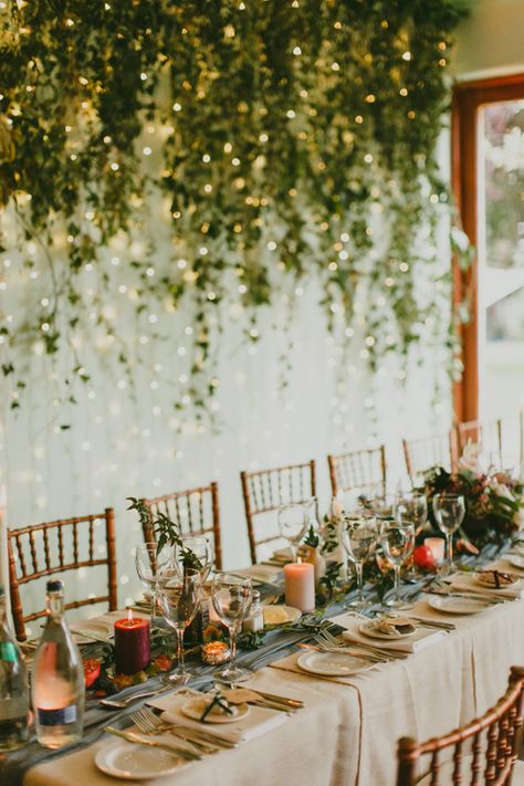 wedding reception with hanging greenery - photo by Paula O'Hara http://ruffledblog.com/art-nouveau-irish-mansion-wedding Art Nouveau Weddings, Wedding Table Designs, Boda Mexicana, Celtic Wedding, Irish Wedding, Salou, Mansion Wedding, Decoration Inspiration, Greenery Wedding