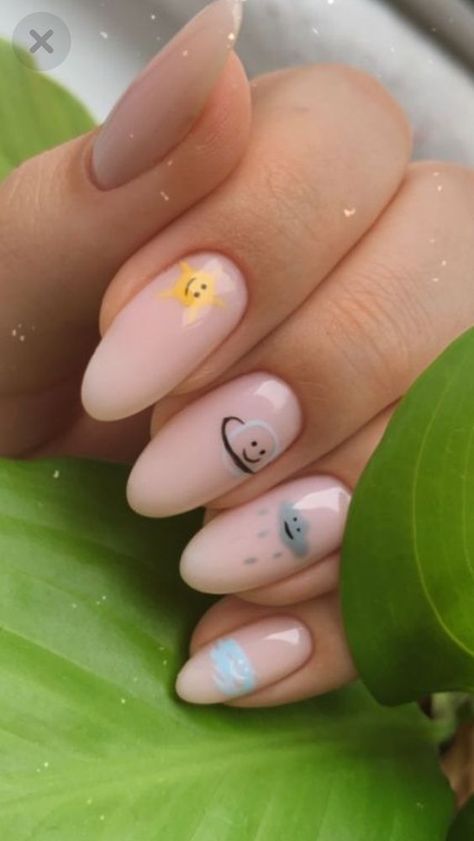 Nail Inspo! FOLLOW FOR FACE REVEAL and maybe some other stuff AT 100!!! Short Nail Leaf Designs, June Pride Nails, Luminary Gel Nails, Work Nails Short, Avocado Nails, Kitsch Nails, Mismatched Nails, Nail Art Patterns, Lilac Nails Design