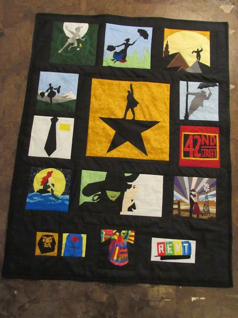 Musical Theatre Embroidery, Broadway Themed Room, Musical Room, Musical Crafts, Calculator Painting, Music Quilt, Quilt Settings, Theatre Crafts, Broadway Theme